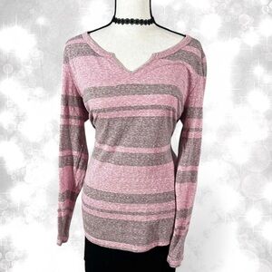 Alt Style Pink and Gray Striped Long Sleeve Top